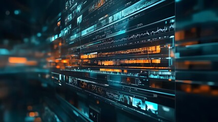 Abstract digital data streams and visualizations on a futuristic screen.  Intricate lines, graphs, and glowing elements create a dynamic technological background.