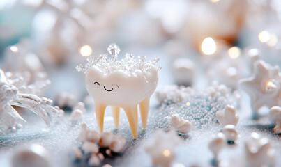 Illustrate of Tooth in lovely character, for children motivation about oral hygiene concept, dental advertising, Tooth Fairy Day