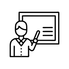 Illustration of business presentation training seminar teacher explaining on whiteboard lesson plan