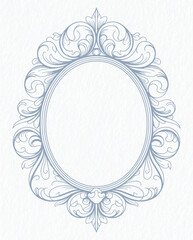 Vintage Rococo Oval Frame. Elegant Black Line Art for Monogram and Invitation Design.