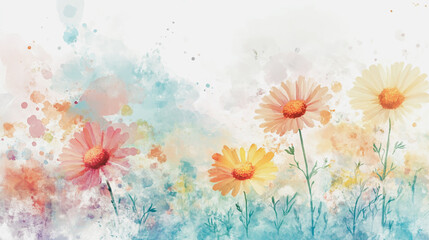 Elegant wedding invitation card background . Minimal hand painted watercolor Chamomile flowers texture template background. Design for wedding, vip cover, poster, rsvp moderncard.Valentine's Day