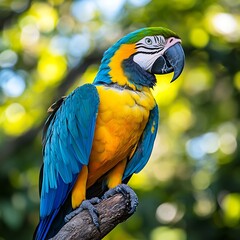 Obraz premium Beautiful macaw parrot with striking blue and yellow feathers