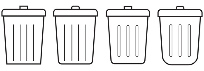 Trash bin icons set. Black vectors trash dustbin signs elements. Recyclable Waste flat vectors Designs isolated on transparent background. EPS 10 