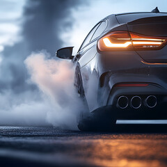 car behind with sportive exhaust and smoke