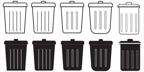 Trash bin. Vector isolated icons. Black vector trash dusbin  sign icon isolated elements. EPS 10 
