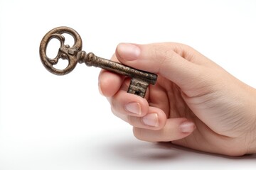 Old key held in hand symbolizes secrets and mysteries waiting to be discovered in a vintage style