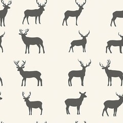 Fototapeta premium Elegant Reindeer Silhouettes Seamless Pattern: A Gray and White Wildlife Design for Fabric, Wallpaper, and More