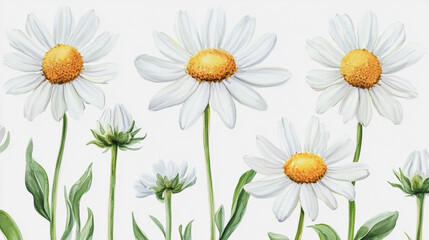 Fototapeta premium Elegant wedding invitation card background . Minimal hand painted watercolor Chamomile flowers texture template background. Design for wedding, vip cover, poster, rsvp moderncard.Valentine's Day