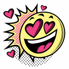 Heart Eyes Emoji in Retro Pop Art Style