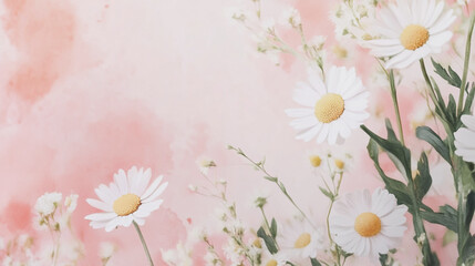 Elegant wedding invitation card background . Minimal hand painted watercolor Chamomile flowers texture template background. Design for wedding, vip cover, poster, rsvp moderncard.Valentine's Day