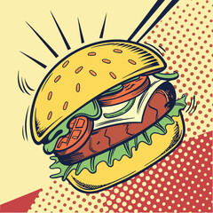 Pop Art Cheeseburger Vector