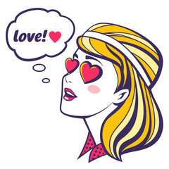 Pop Art Emoji Girl with Heart Eyes