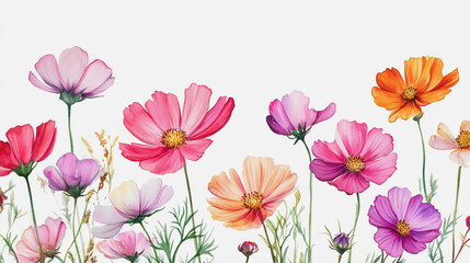 Elegant wedding invitation card background . Minimal hand painted watercolor Cosmos flowers texture template background. Design for wedding, vip cover, poster, rsvp moderncard.Valentine's Day