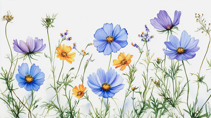 Elegant wedding invitation card background . Minimal hand painted watercolor Cosmos flowers texture template background. Design for wedding, vip cover, poster, rsvp moderncard.Valentine's Day