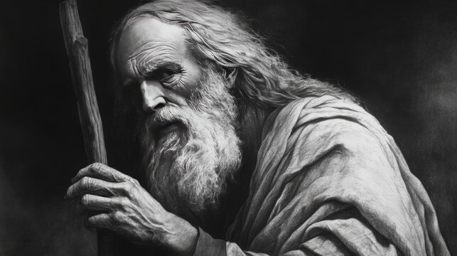 Abraham, progenitor of the people of Israel, charcoal pencil drawing, religion, god, judaism, bible, jewish, biblical, 16:9