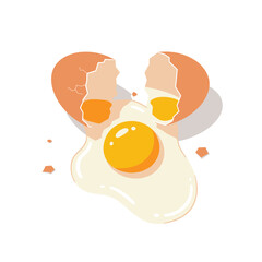 Vector illustration of fresh chicken egg have crack with yolk and eggshell on white background. Baking and cooking Ingredients. Healthy organic food.