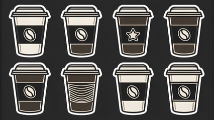Set die sticker designs coffee cups with
