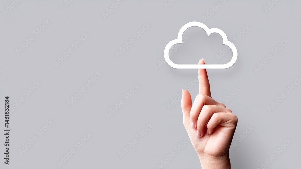 Poster cloud computing access - hand pointing at a cloud icon, symbolizing cloud computing access and techn
