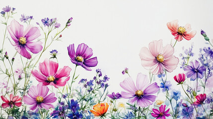 Elegant wedding invitation card background . Minimal hand painted watercolor Cosmos flowers texture template background. Design for wedding, vip cover, poster, rsvp moderncard.Valentine's Day