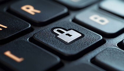 Fototapeta premium License. Computer keyboard with copyright entry button and metal lock, close-up