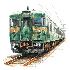 Obraz premium Green train is on the tracks