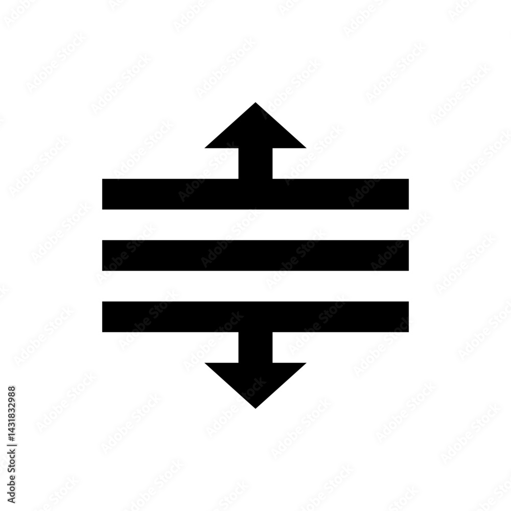 Poster black arrows pointing up and down with three horizontal lines in the middle on a white background de