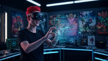 vr headset on a black background video footage. immersive world, high tech innovative clip. virtual reality experience motion.