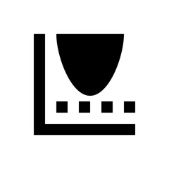 A black and white illustration featuring a curved shape above a series of small square shapes and lines