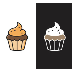 Different cartoon cupcakes set. Delicious muffins collection. Cupcake with chocolate, pink cream, cherry, strawberry 