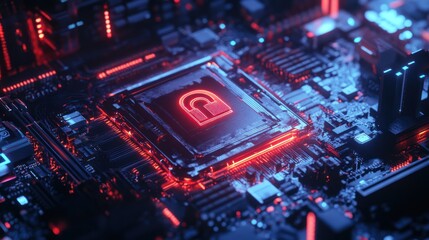 Obraz premium Cyber security unlocked processor, circuit board, data protection
