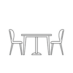 Restaurant furniture, Trendy dinner table and chairs set hand drawn outline doodle icon. Flat design. Vector sketch illustration for print, mobile graphic and infographics isolated on white background