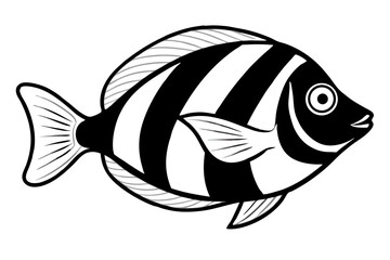 Sea Fish Vector Line Art – Cute Cartoon Clipart, Logo Icon, Minimal Illustration on White Background