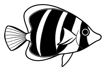 Obraz premium Sea Fish Vector Line Art – Cute Cartoon Clipart, Logo Icon, Minimal Illustration on White Background