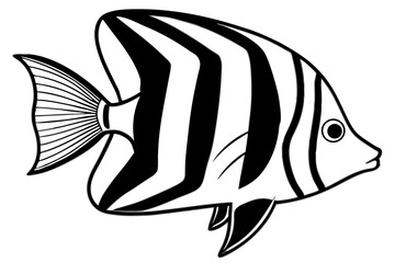 Sea Fish Vector Line Art – Cute Cartoon Clipart, Logo Icon, Minimal Illustration on White Background