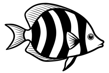 Sea Fish Vector Line Art – Cute Cartoon Clipart, Logo Icon, Minimal Illustration on White Background