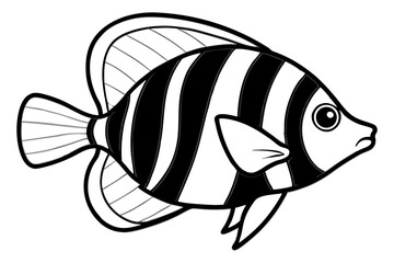 Sea Fish Vector Line Art – Cute Cartoon Clipart, Logo Icon, Minimal Illustration on White Background