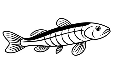 Sea Fish Vector Line Art – Cute Cartoon Clipart, Logo Icon, Minimal Illustration on White Background