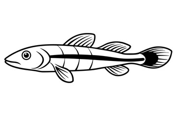 Sea Fish Vector Line Art – Cute Cartoon Clipart, Logo Icon, Minimal Illustration on White Background