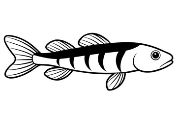 Sea Fish Vector Line Art – Cute Cartoon Clipart, Logo Icon, Minimal Illustration on White Background
