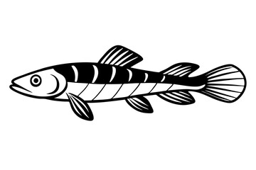 Sea Fish Vector Line Art – Cute Cartoon Clipart, Logo Icon, Minimal Illustration on White Background