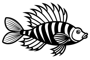 Sea Fish Vector Line Art – Cute Cartoon Clipart, Logo Icon, Minimal Illustration on White Background