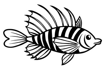 Sea Fish Vector Line Art – Cute Cartoon Clipart, Logo Icon, Minimal Illustration on White Background