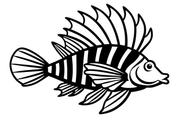 Fototapeta premium Sea Fish Vector Line Art – Cute Cartoon Clipart, Logo Icon, Minimal Illustration on White Background
