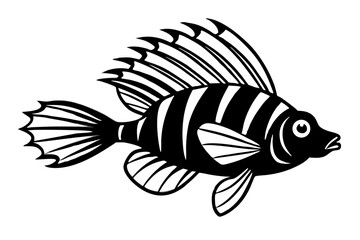 Sea Fish Vector Line Art – Cute Cartoon Clipart, Logo Icon, Minimal Illustration on White Background