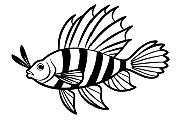 Sea Fish Vector Line Art – Cute Cartoon Clipart, Logo Icon, Minimal Illustration on White Background