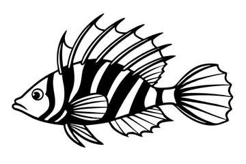 Sea Fish Vector Line Art – Cute Cartoon Clipart, Logo Icon, Minimal Illustration on White Background