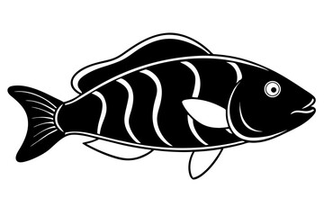 Sea Fish Vector Line Art – Cute Cartoon Clipart, Logo Icon, Minimal Illustration on White Background
