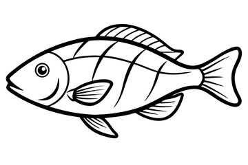 Sea Fish Vector Line Art – Cute Cartoon Clipart, Logo Icon, Minimal Illustration on White Background