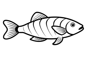 Sea Fish Vector Line Art – Cute Cartoon Clipart, Logo Icon, Minimal Illustration on White Background