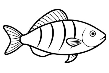 Sea Fish Vector Line Art – Cute Cartoon Clipart, Logo Icon, Minimal Illustration on White Background